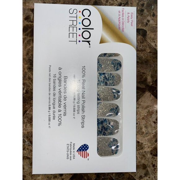 Color Street 100% Real Nail Polish Strips Glitter Silver & Blue Design 16 Long-L - Picture 6 of 8